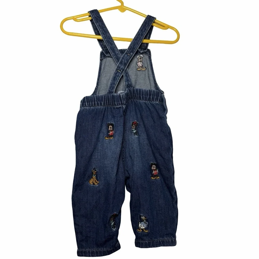 Baby Gap x Disney Denim Overalls 3-6M Mickey Friends Embroidered Dark Wash